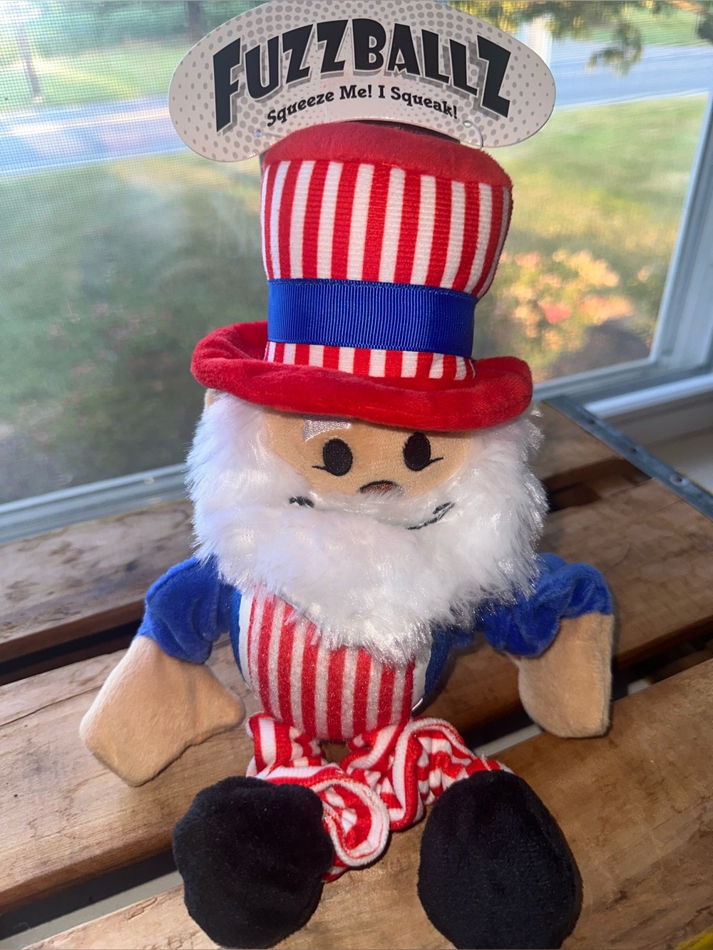 Fuzzballz Patriotic Uncle Sam Squeaky Plush Dog Toy - New